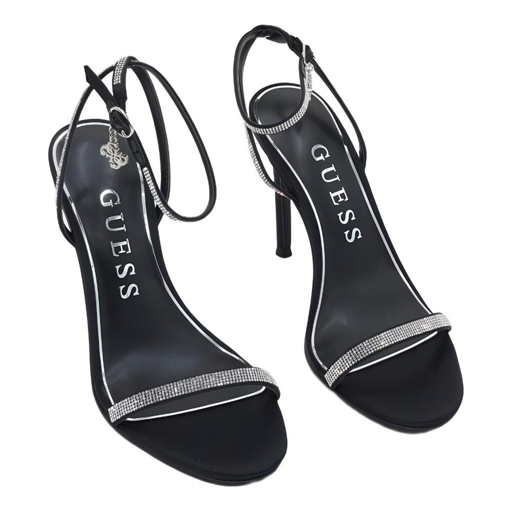 GUESS Charmer Rhinestone Stiletto Dress Sandals Black 7M